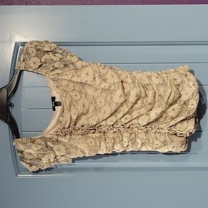 BCX blouse, beige with silver flowers. Medium